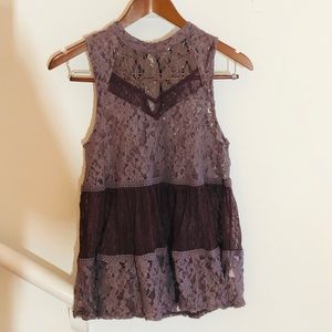 Free People Mauve Sleeveless Lace Top